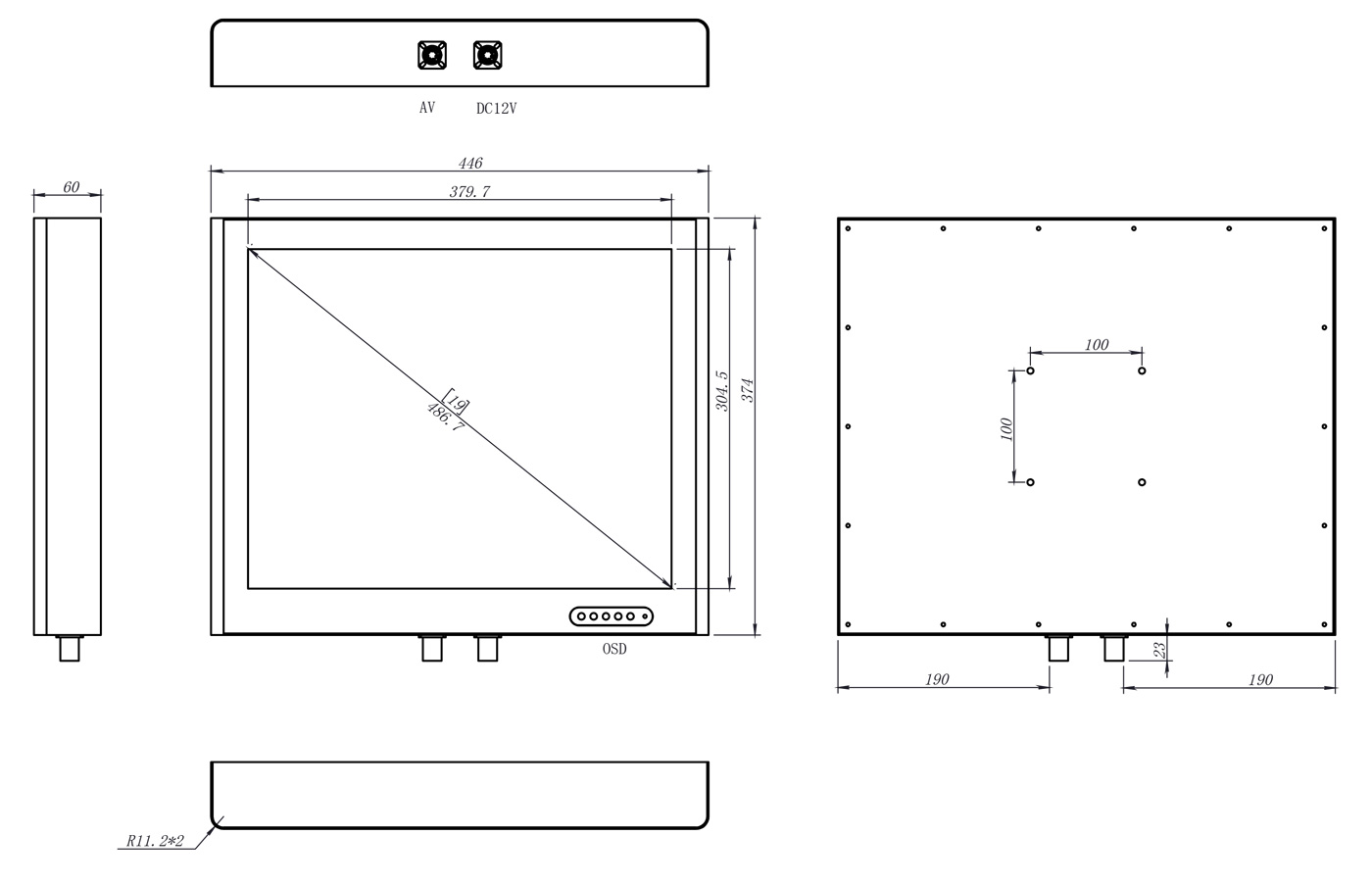 19 inch IP67 Waterproof LCD Monitor