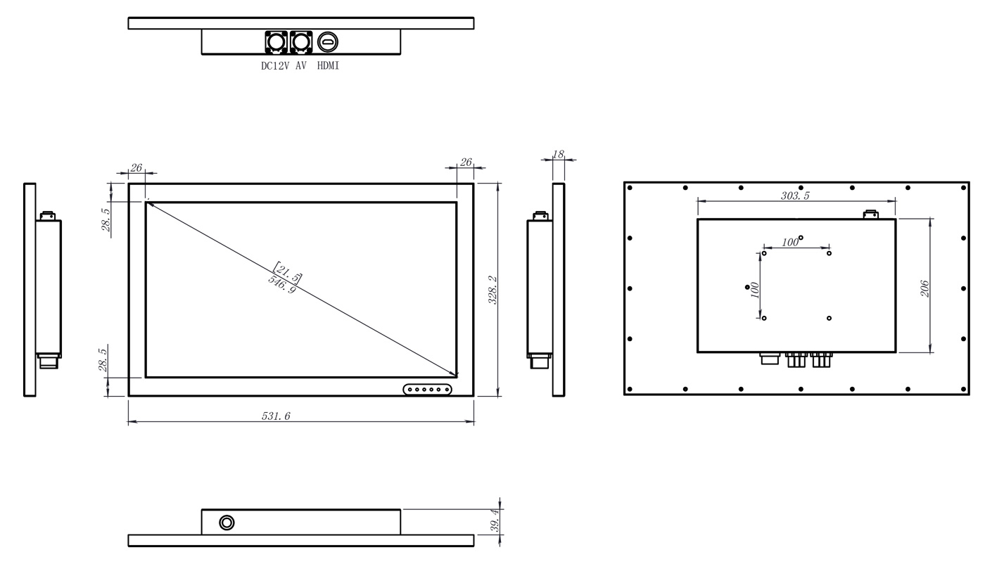 21.5 inch Black Stainless Steel Monitor