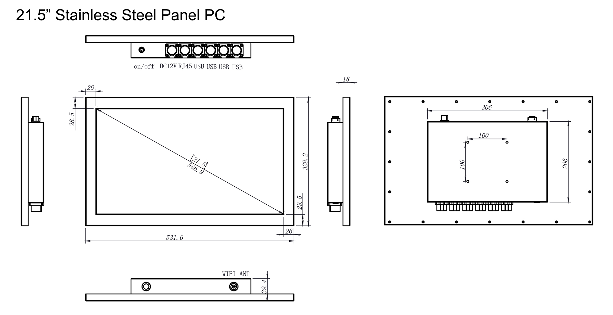 21.5 inch Stainless steel Panel PC from SATA IPC