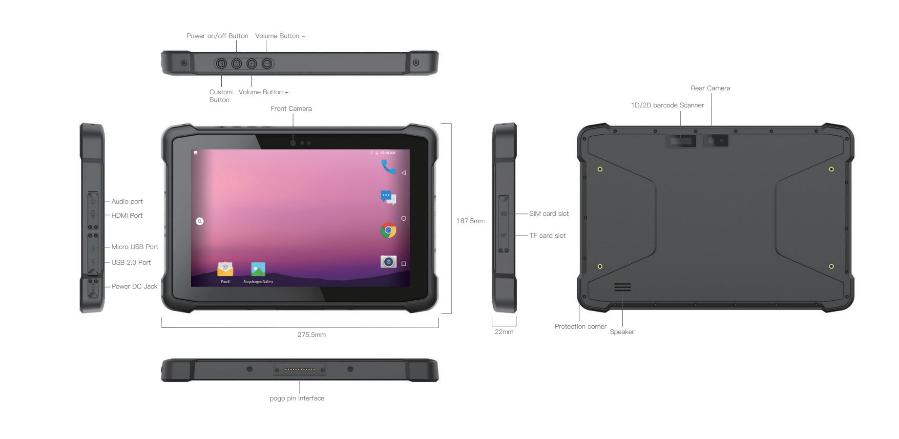 10.1" Android 12 IP65 Rugged tablet Integrated 3G/4GWIFI Bluetooth/1D/2D/NFC 8000mah battery