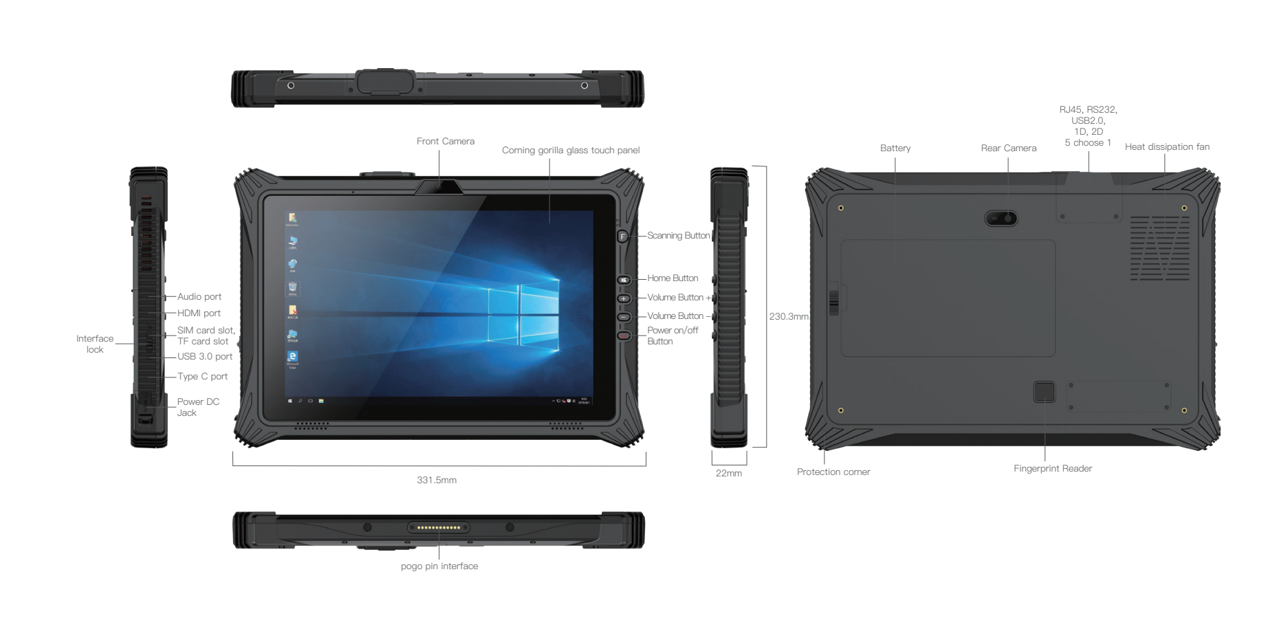 12.2" Windows 11 IP65 i5-1235U/I7-1255U rugged tablet support USB3.0/GPS/1D/2D/Fingerprint 6300mah battery