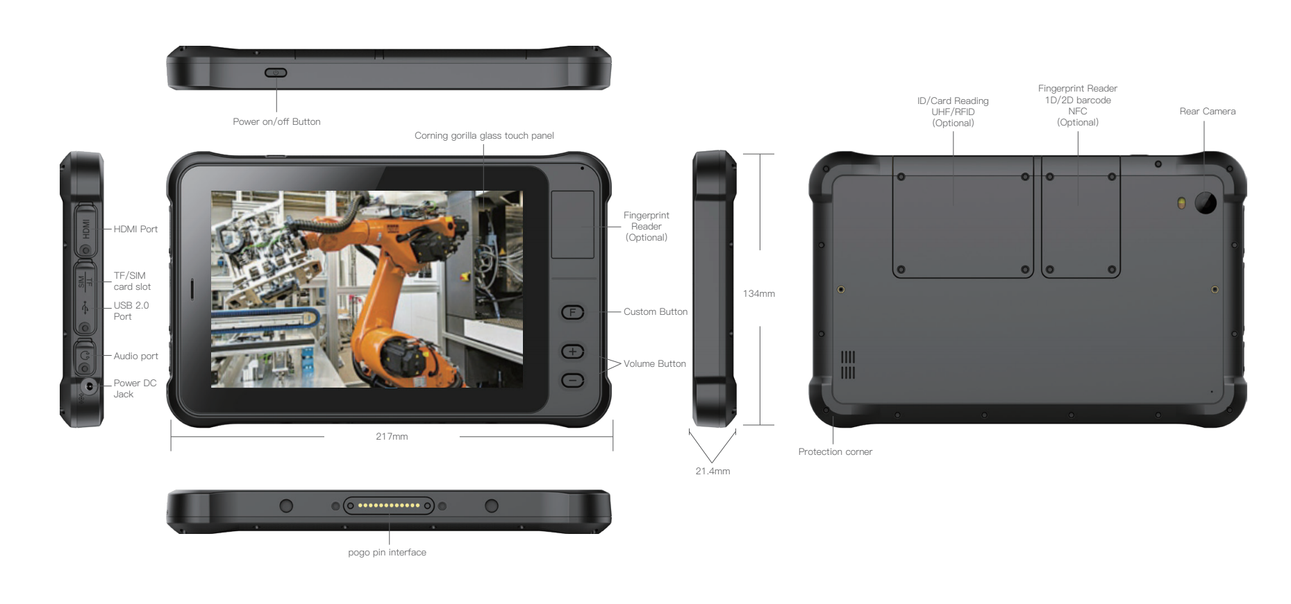 7 inch Windows 1000cd/m2 5 points Capacitive  IP65 waterproof rugged terminal