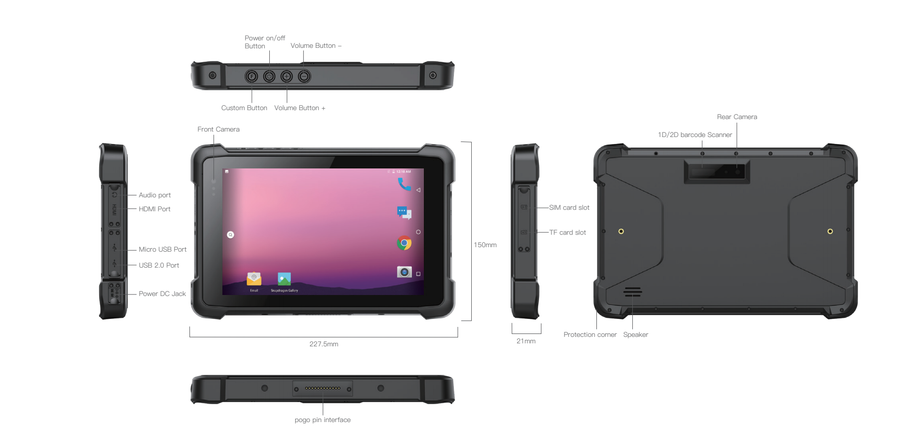 8 inch IP65 Android 11 13MP Capacitive rugged terminal with 6000mah battery