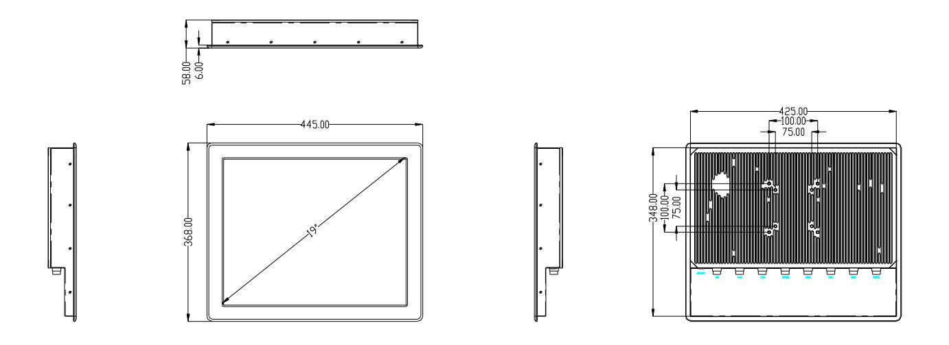 19 inch IP65 waterproof resistive/capacitive panel PC with 9-24V Wide Voltage