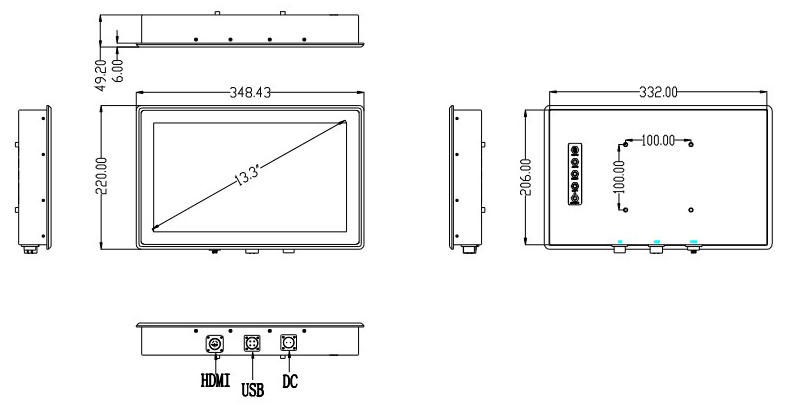 13.3 inch IP67 waterproof 1280*800 1000nits sunlight readable monitor for marine