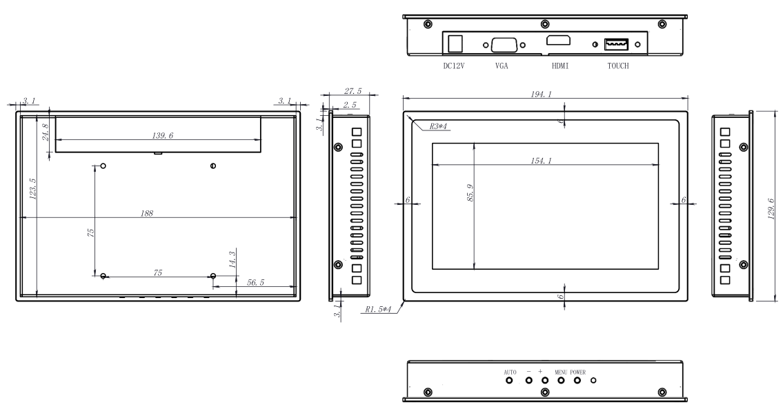 7 inch Embedded sunlight readable monitor 1000nits Capacitive touch LCD monitor