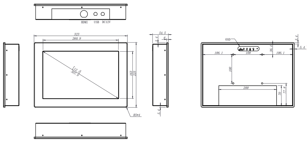 12.1 inch 1280*800 IP67 waterproof monitor with resistive touch and 1000nits