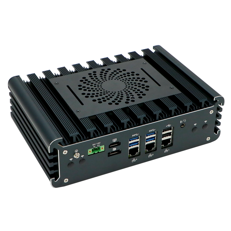 i5-1135G7/i7-1165G7 Win11 Aluminum alloy industrial mini computer with 3*2.5G LAN external smart fan